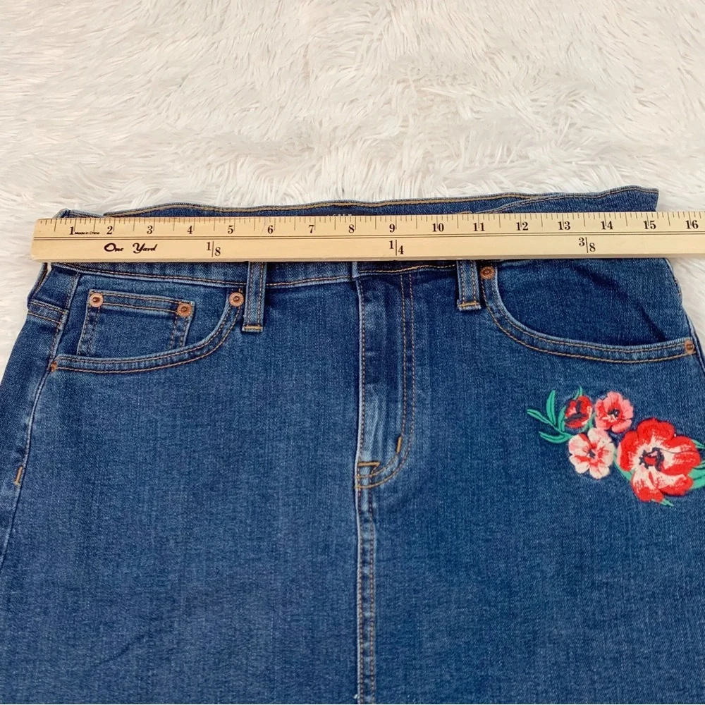 J‎ Crew Raw edge floral embroidered denim a-line mini skirt in blue